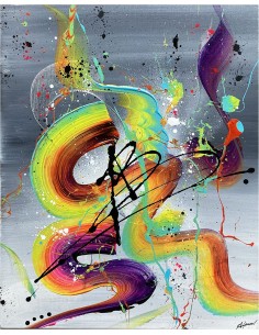 Rainbow, un tableau réalisé sur un châssis de 50x40 compare Angélique Louail