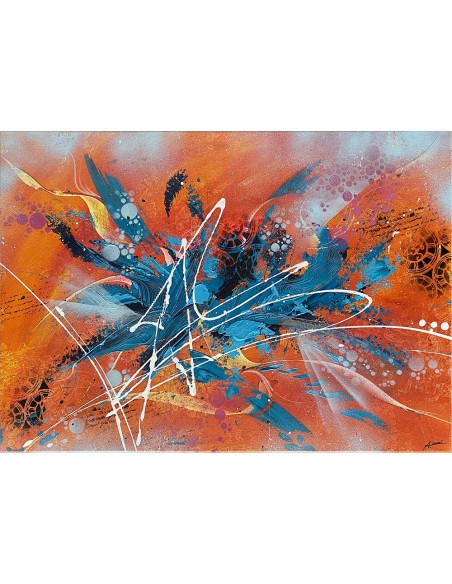 Explosion pétillante, peinture acrylique sur châssis de 70x50 cm par Angélique Louail
