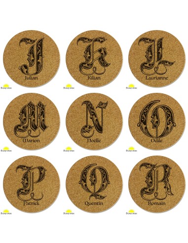Dessous de verre liège gravure personnalisée prénoms
