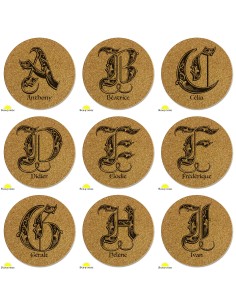 Dessous de verre liège gravure personnalisée prénoms