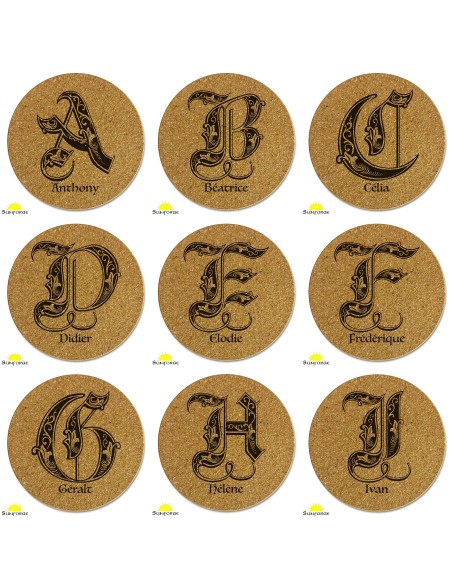 Dessous de verre liège gravure personnalisée prénoms