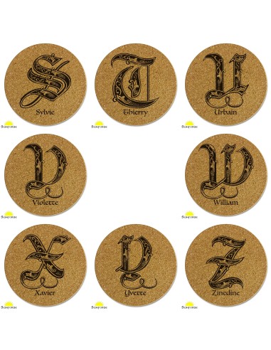 Dessous de verre liège gravure personnalisée prénoms