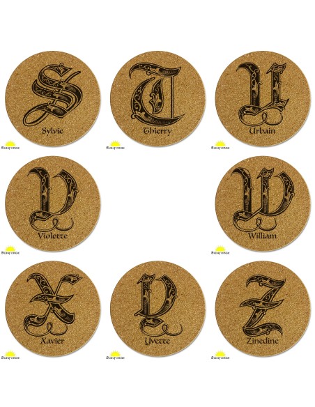 Dessous de verre liège gravure personnalisée prénoms